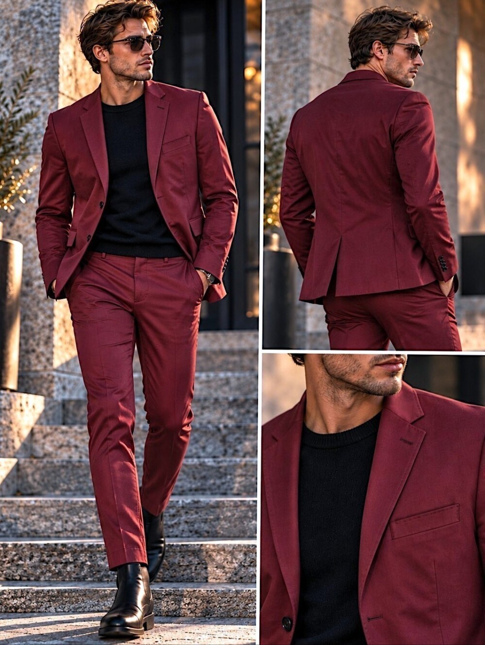 Ben Sherman 36x29 Suit Oxblood Red Cotton Slim Fit 2pc Mod Wedding Dark Academia